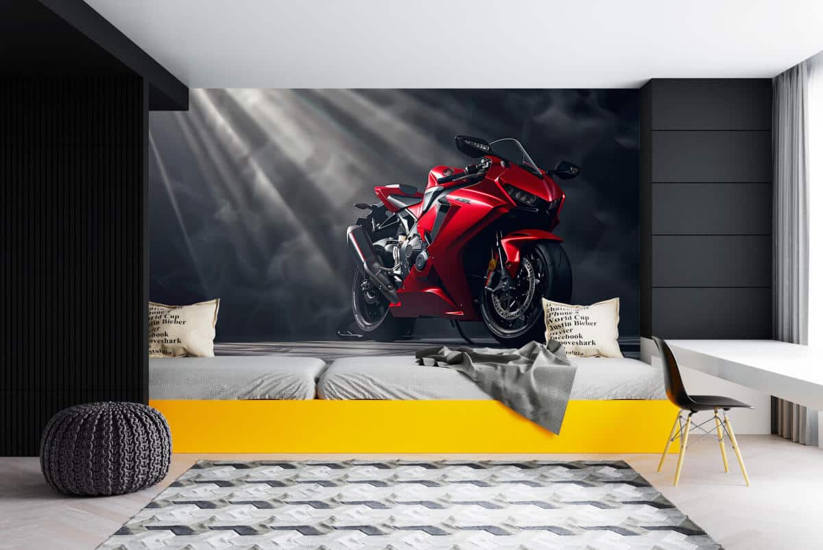 Nowoczesna Fototapeta do pokoju nastolatka, garażu, warsztatu- Czerwony Motocykl 64248 - zdjęcie 3
