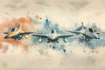 Fototapeta Akwarela – Samoloty Odrzutowe, Myśliwce wojskowe | Dekoracja do pokoju młodzieżowego 64245 - miniaturka 5