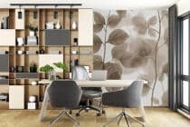 Elegancka Fototapeta do salonu i biura – Delikatne Liście i Gałązki w beżu i zieleni 64266 - miniaturka 3