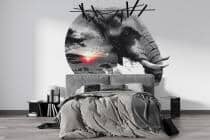 Okrągła Fototapeta 3D – Słoń na Sawannie | Krajobraz Afryki i Zachód Słońca 82344 - miniaturka 2