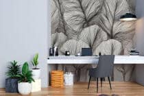 Elegancka fototapeta do biura – Czarno-białe liście | Nowoczesna dekoracja do recepcji i gabinetu 64250 - miniaturka 4