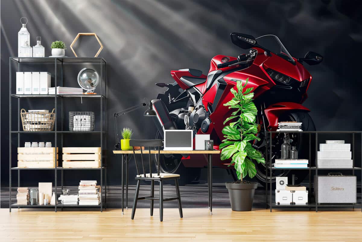 Nowoczesna Fototapeta do pokoju nastolatka, garażu, warsztatu- Czerwony Motocykl 64248 - zdjęcie 4