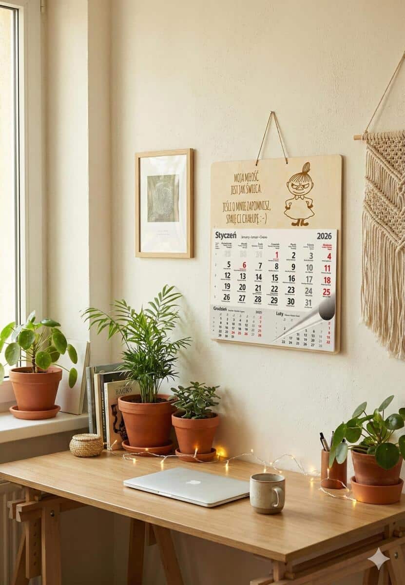 Drewniana, grawerowana zawieszka z kalendarzem, prezent Walentynki, Dzień Zakochanych, duża 65607 - zdjęcie 3