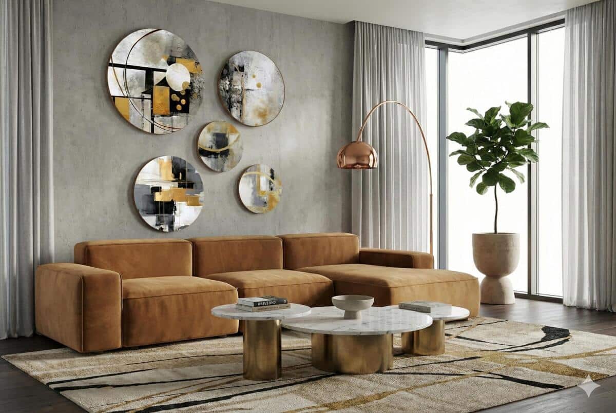 Zestaw Okrągłych Obrazów – Abstrakcyjne Geometryczne Wzory | Nowoczesna Dekoracja Ścienna 68234 - zdjęcie 4