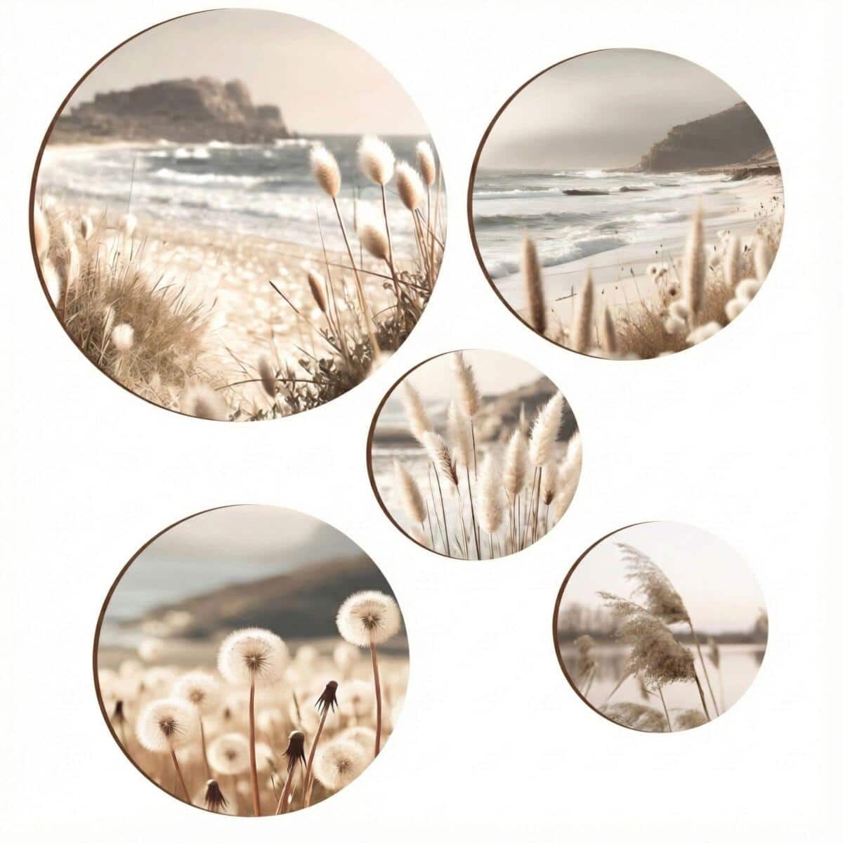 Obrazy Koła z Motywem Morza | Plaża, Trawy i Wydmy | Okrągłe obrazy boho 68246