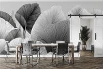 Czarno- biała Fototapeta- Artystyczne Liście | Subtelna, Stylowa Tapeta do salonu beauty, gabinetu 64252 - miniaturka 4