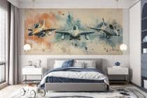 Fototapeta Akwarela – Samoloty Odrzutowe, Myśliwce wojskowe | Dekoracja do pokoju młodzieżowego 64245 - miniaturka 3