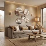 Okrągłe Obrazy do salonu, sypialni- Beżowe Pejzaże Boho 68226 - miniaturka 2