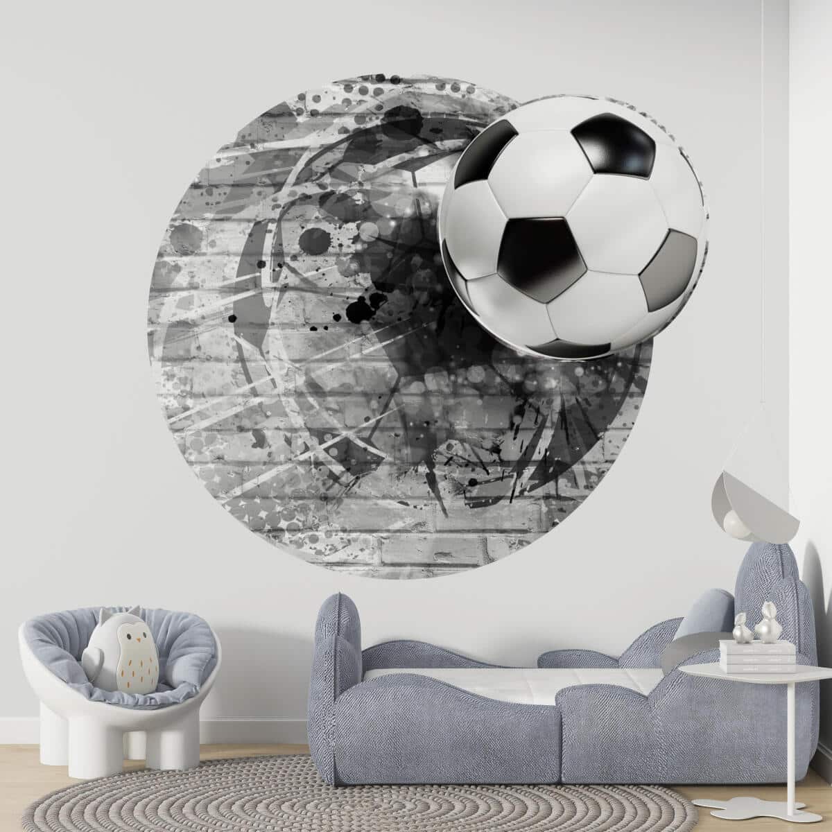 Nowoczesna Fototapeta 3D- Piłka Nożna | Okrągła Tapeta do pokoju chłopca 82342 - zdjęcie 1