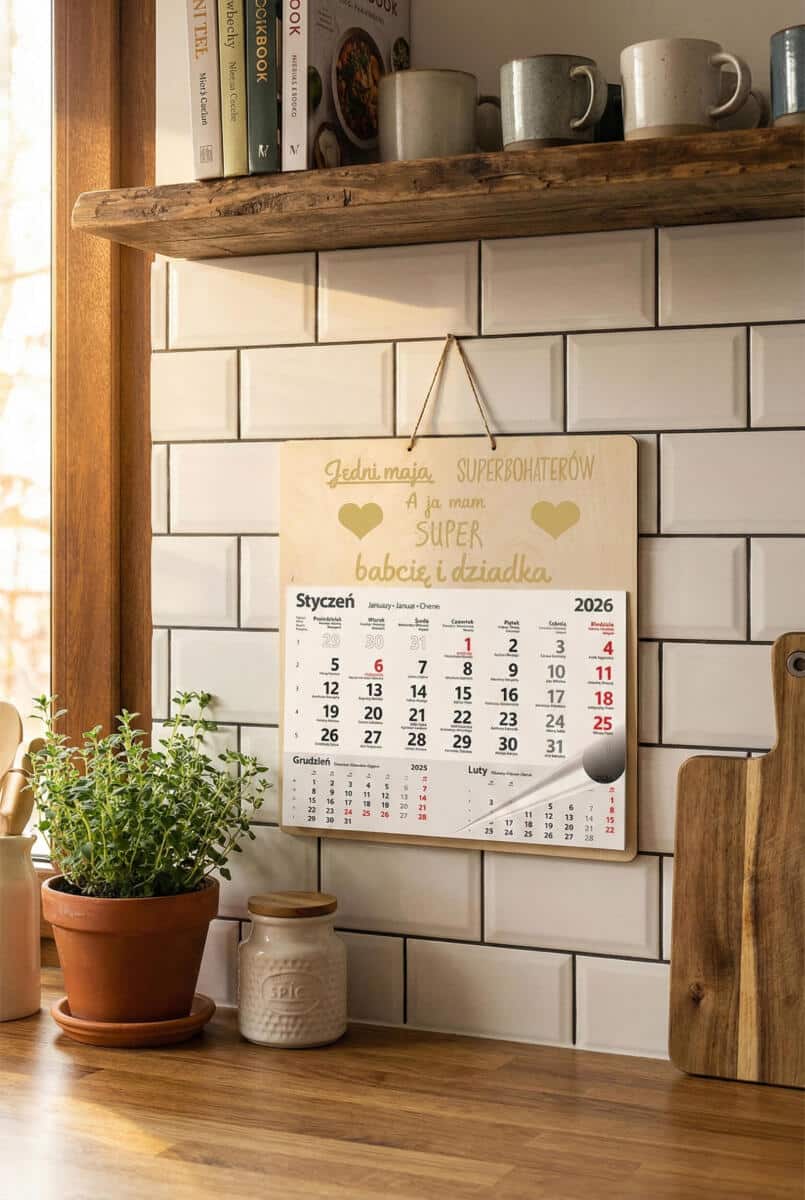 Drewniana, grawerowana zawieszka z kalendarzem, prezent Dzień Babci, Dzień Dziadka duża - od jednego wnuka 65606 - zdjęcie 4