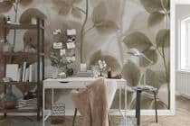 Elegancka Fototapeta do salonu i biura – Delikatne Liście i Gałązki w beżu i zieleni 64266 - miniaturka 2