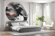 Okrągła Fototapeta 3D – Słoń na Sawannie | Krajobraz Afryki i Zachód Słońca 82344 - miniaturka 3