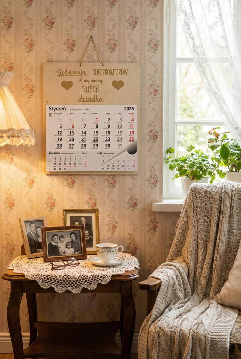 Drewniana, grawerowana zawieszka z kalendarzem, prezent Dzień Dziadka duża 65603 - zdjęcie 3