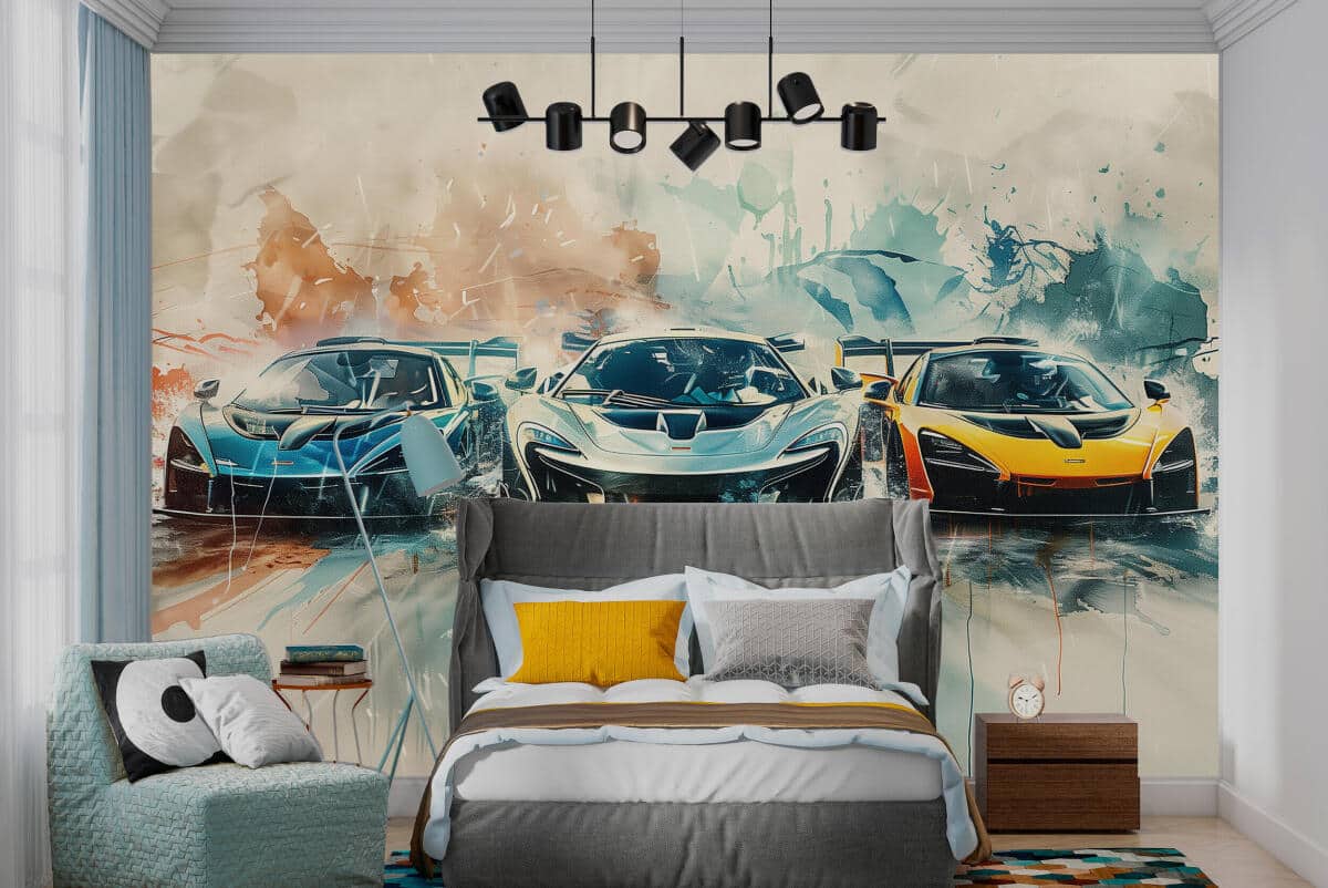 Nowoczesna Fototapeta młodzieżowa- Sportowe auta w stylu akwareli 64244 - zdjęcie 3