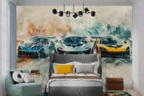 Nowoczesna Fototapeta młodzieżowa- Sportowe auta w stylu akwareli 64244 - miniaturka 3