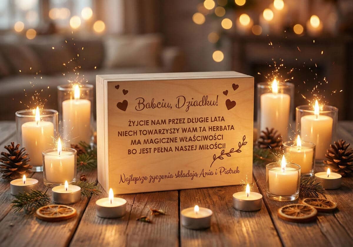 Skrzynka drewniana z grawerem na herbatę dla Babci, Dziadka, prezent na Dzień Babci i Dziadka 02 - zdjęcie 2