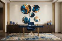 Nowoczesna dekoracja ścienna- Okrągłe obrazy | Elegancka Abstrakcja- Kobalt i złoto 68225 - miniaturka 8