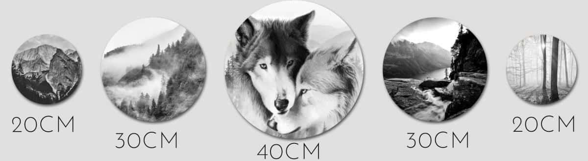 Nowoczesne Obrazy Koła – Wilki, Góry i Las we Mgle | Czarno-Biała Dekoracja w Stylu Skandynawskim 68228 - zdjęcie 3