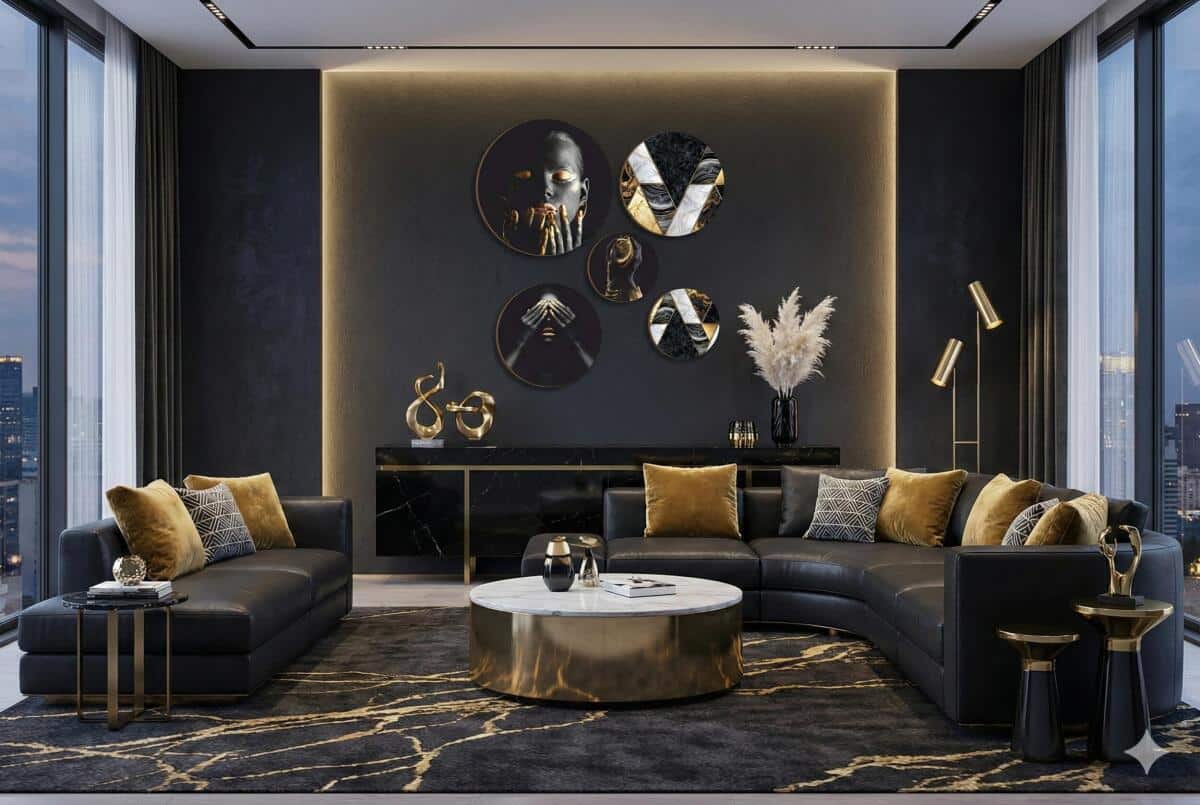 Luksusowe Obrazy Koła- Czarno-Złota Abstrakcja, Geometryczne Wzory w stylu Glamour 68232 - zdjęcie 4