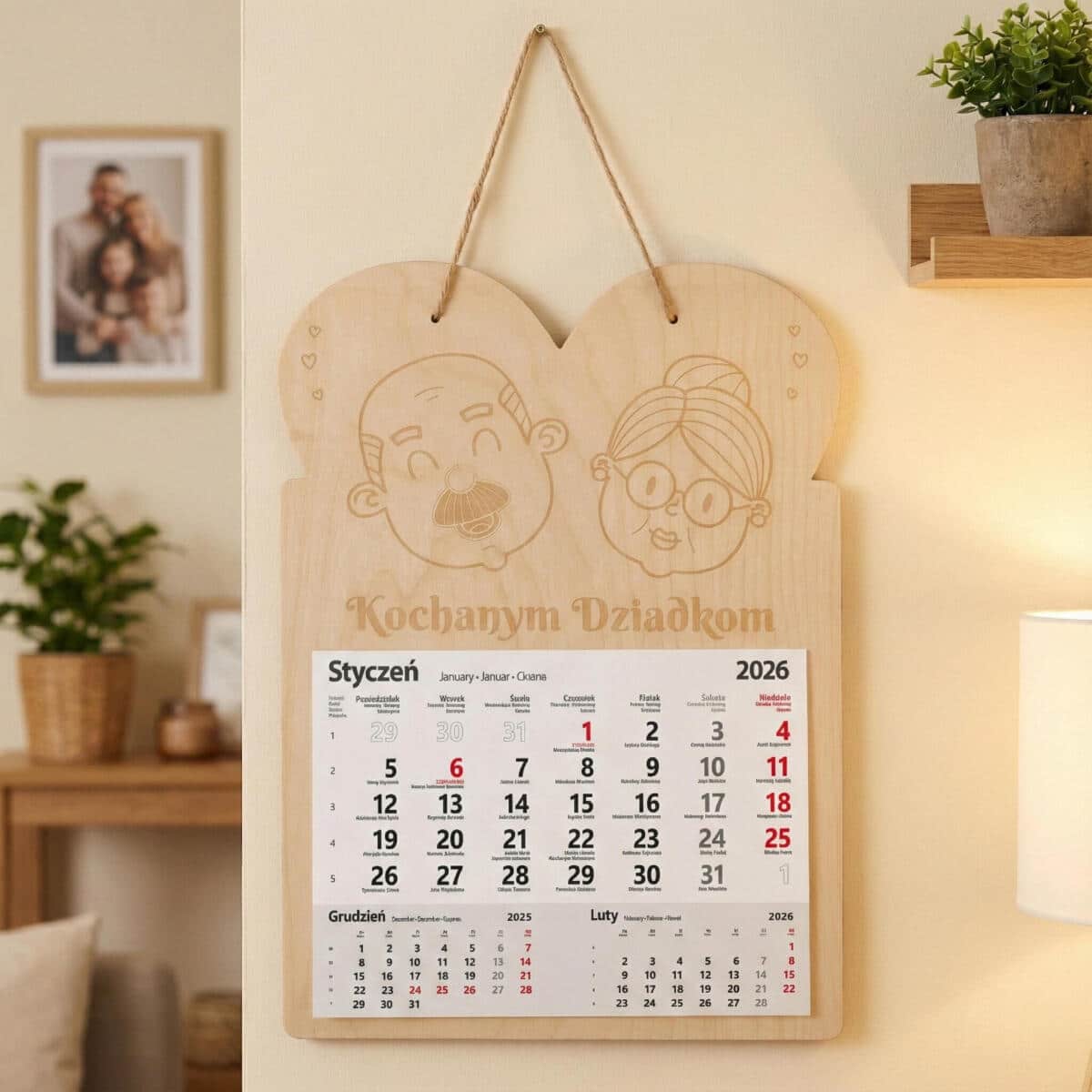 Drewniana, grawerowana zawieszka z kalendarzem, prezent na Dzień Babci, Dzień Dziadka 65608 - zdjęcie 6
