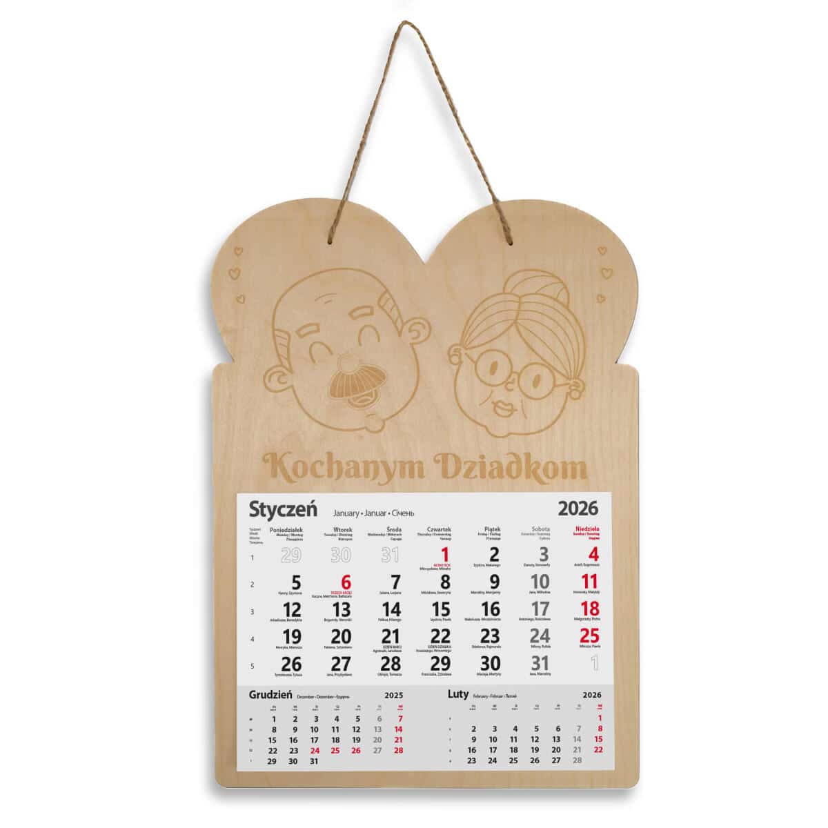 Drewniana, grawerowana zawieszka z kalendarzem, prezent na Dzień Babci, Dzień Dziadka 65608 - zdjęcie 5