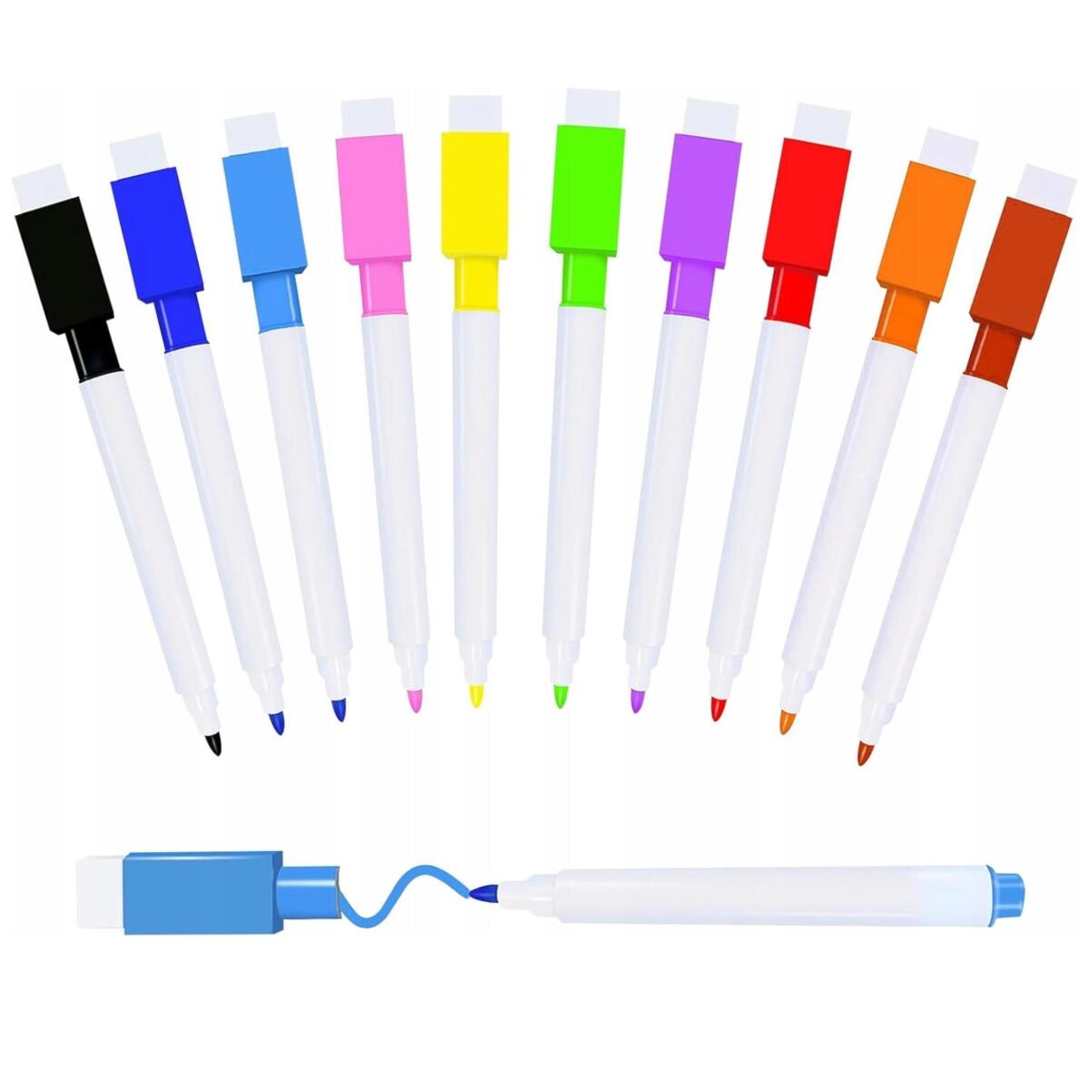 Zestaw Pisaków Suchościeralnych Markery Mazaki Pisaki z magnesem i gąbką Komplet 12szt. 9 kolorów - zdjęcie 2