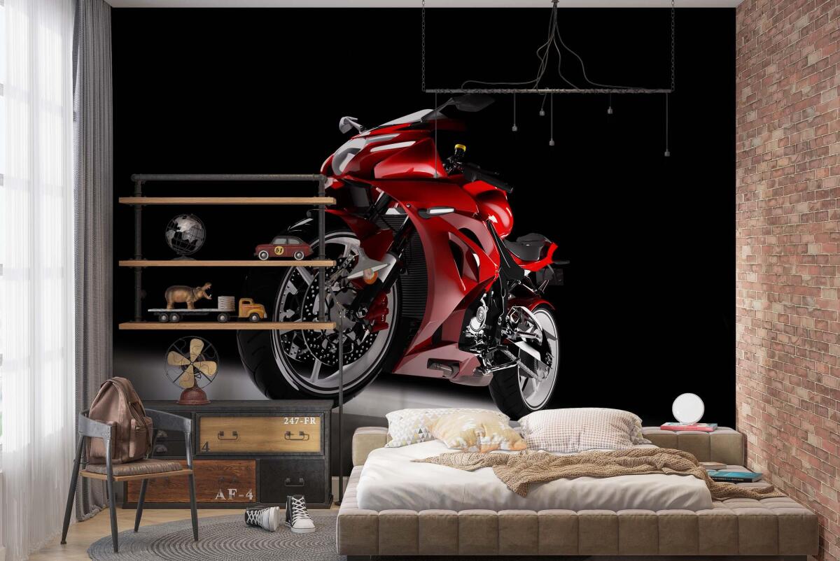 Efektowna Fototapeta młodzieżowa- Sportowy, czerwony motocykl 64249 - zdjęcie 3
