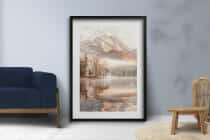 Plakat Góry i Jezioro- Zamglony Krajobraz w beżu i brązie 70x100cm 61771 - miniaturka 4