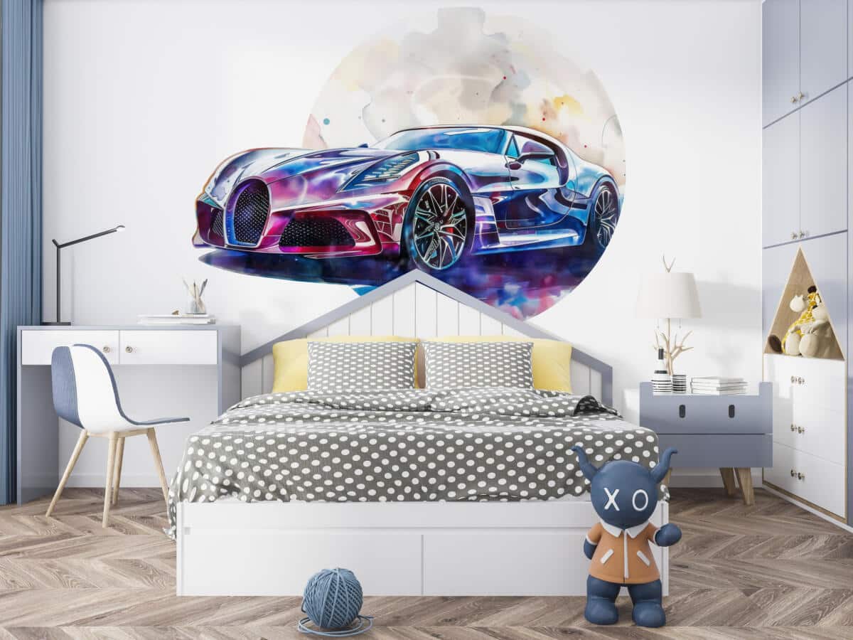 Oryginalna Fototapeta na bazie koła- Sportowy samochód | Okrągła Tapeta 3D do pokoju nastolatka 82343