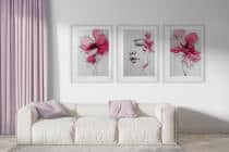 Artystyczne Plakaty- Kobieca Twarz wśród różowych kwiatów | Line Art i Akwarela 82340 - miniaturka 5