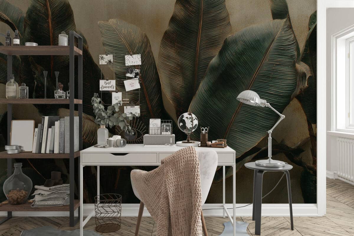 Fototapeta do biura- Tropikalne Liście | Egzotyczne rośliny w ciemnej zieleni 64256 - zdjęcie 3