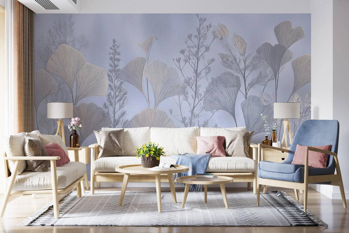 Elegancka Fototapeta Roślinna- Fioletowe liście ginkgo | Subtelna dekoracja w stylu Japandi 64265