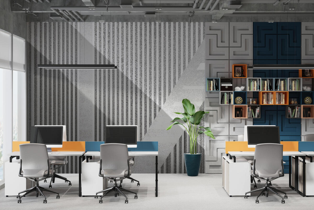 Fototapeta Geometryczna – Szare Pasy i Cienie | Tapeta 3D do gabinetu, recepcji 64257 - zdjęcie 2