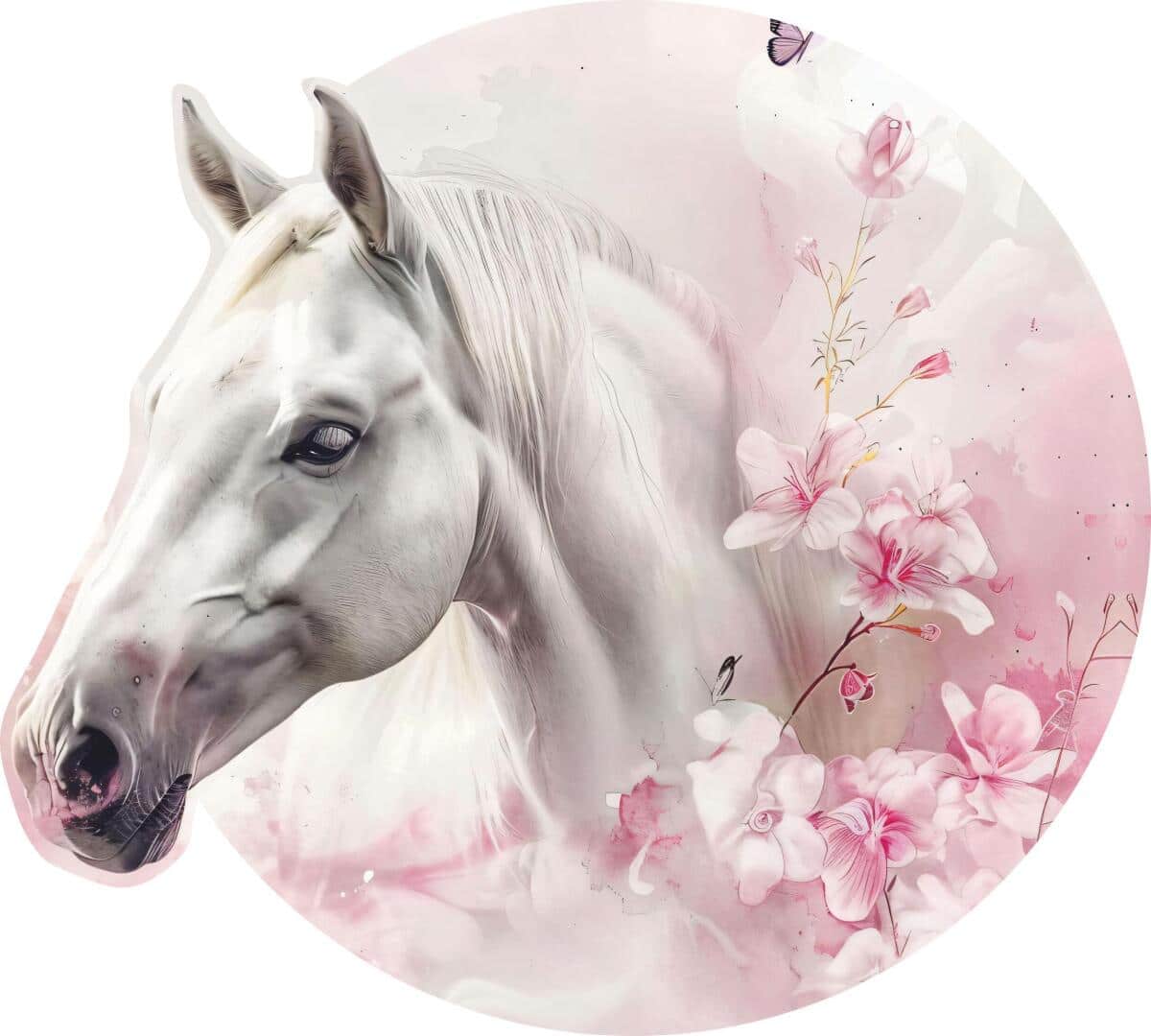 Okrągła Fototapeta 3D- Koń w różowych kwiatach | Tapeta w kształcie koła 82341 - zdjęcie 5
