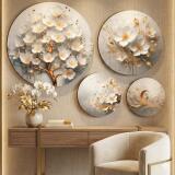 Obrazy Koła – Nowoczesny Zestaw Okrągłych Obrazów | Białe Kwiaty, Złote Akcenty 68235 - miniaturka 4