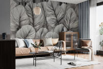 Elegancka fototapeta do biura – Czarno-białe liście | Nowoczesna dekoracja do recepcji i gabinetu 64250 - miniaturka 3