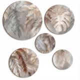 Obrazy Koła Boho z Liśćmi i Piórami | Okrągłe Obrazy Ścienne w Beżu 68240 - miniaturka 1