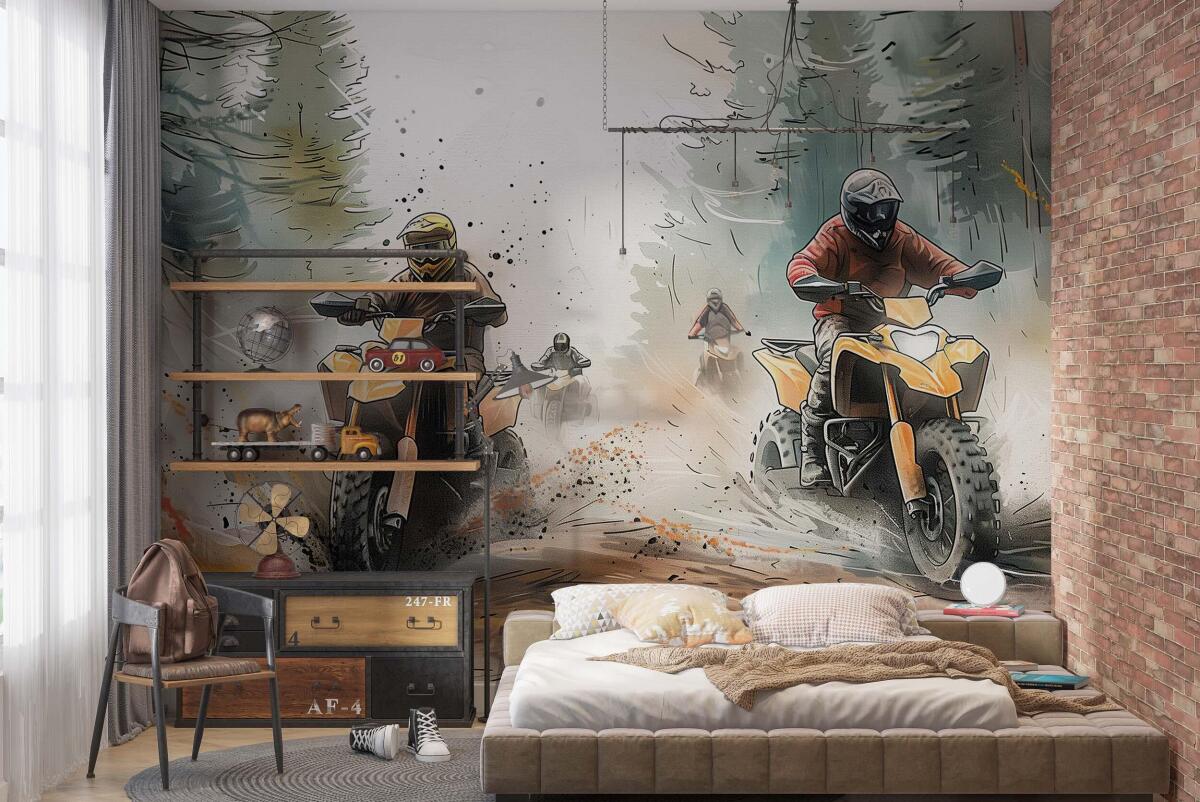 Sportowa fototapeta dla nastolatka- Motocross, Off-Road | Modna Akwarela 64241 - zdjęcie 3