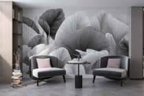 Czarno- biała Fototapeta- Artystyczne Liście | Subtelna, Stylowa Tapeta do salonu beauty, gabinetu 64252 - miniaturka 2