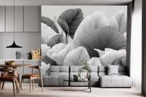 Czarno- biała Fototapeta- Artystyczne Liście | Subtelna, Stylowa Tapeta do salonu beauty, gabinetu 64252 - miniaturka 1