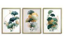 Plakaty z Liśćmi Miłorzębu- Złote Akcenty i Akwarela | Elegancki Tryptyk roślinny 82339 - miniaturka 5