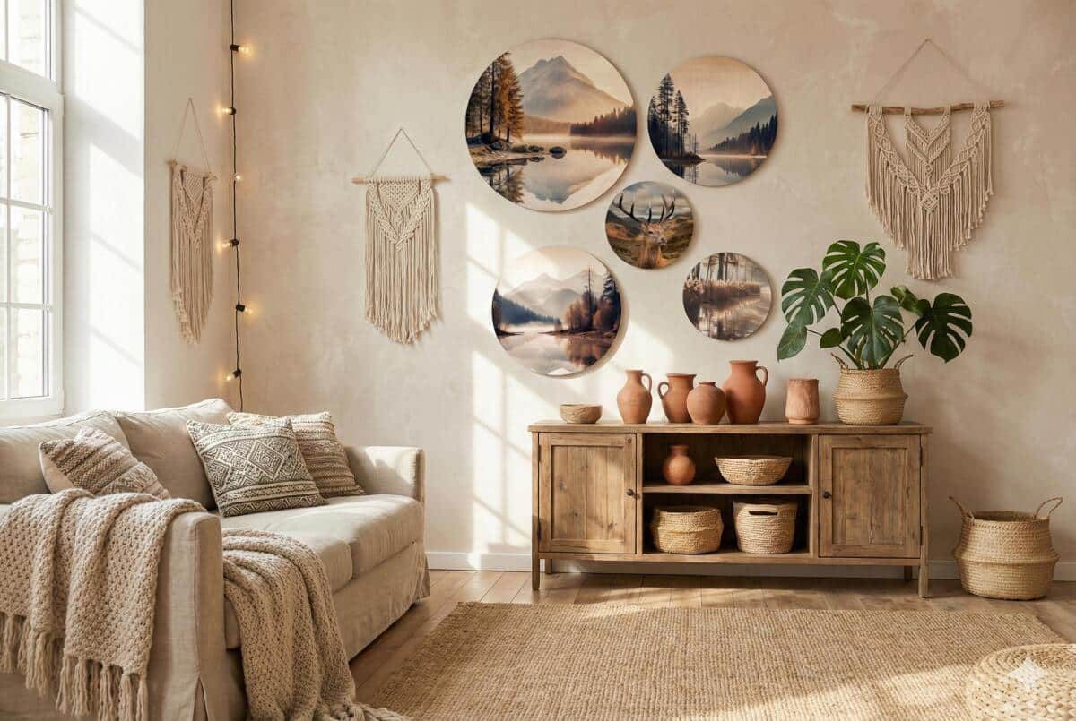 Okrągłe Obrazy Natura – Góry i Las | Pejzaż w stylu skandynawskim, boho 68244 - zdjęcie 5