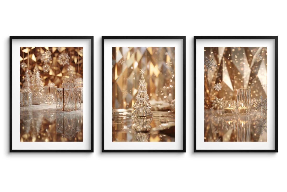 Eleganckie Plakaty Świąteczne- Tryptyk w Złotym Stylu Glamour 82336 - zdjęcie 3