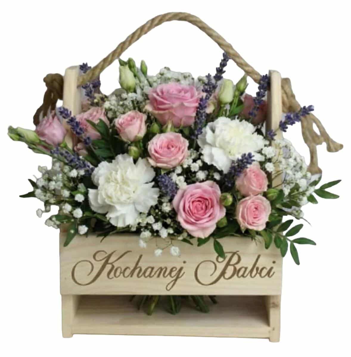 Skrzynka drewniana na kwiaty, prezent na Dzień Babci, 02