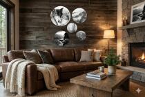 Nowoczesne Obrazy Koła – Wilki, Góry i Las we Mgle | Czarno-Biała Dekoracja w Stylu Skandynawskim 68228 - miniaturka 6