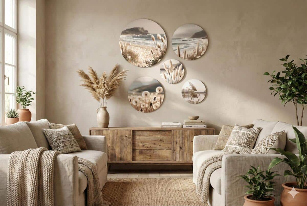 Obrazy Koła z Motywem Morza | Plaża, Trawy i Wydmy | Okrągłe obrazy boho 68246 - zdjęcie 7