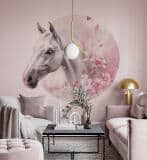 Okrągła Fototapeta 3D- Koń w różowych kwiatach | Tapeta w kształcie koła 82341 - miniaturka 2