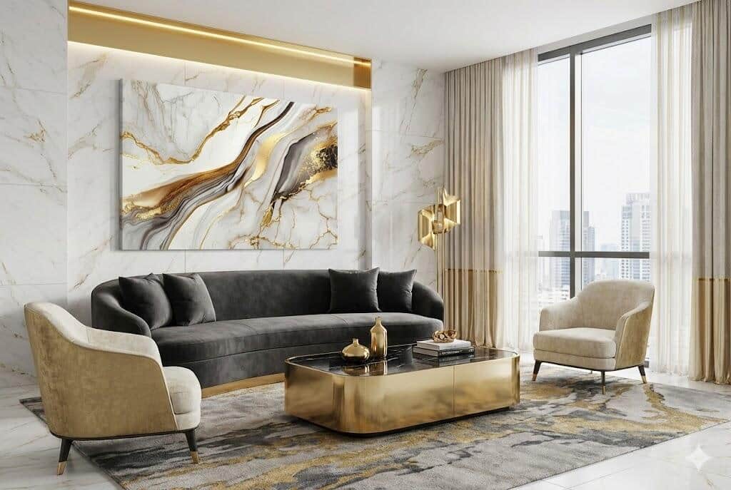 Nowoczesny Obraz na ścianę- Marmur w bieli i złocie | Dekoracja do wnętrz Glamour 68237 - zdjęcie 3