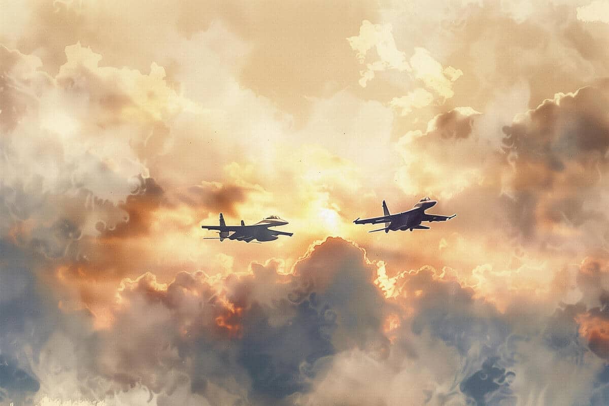 Fototapeta dla nastolatka- Myśliwce w Chmurach | Samoloty Odrzutowe o Zachodzie Słońca 64247 - zdjęcie 5