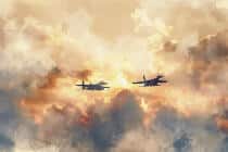 Fototapeta dla nastolatka- Myśliwce w Chmurach | Samoloty Odrzutowe o Zachodzie Słońca 64247 - miniaturka 5